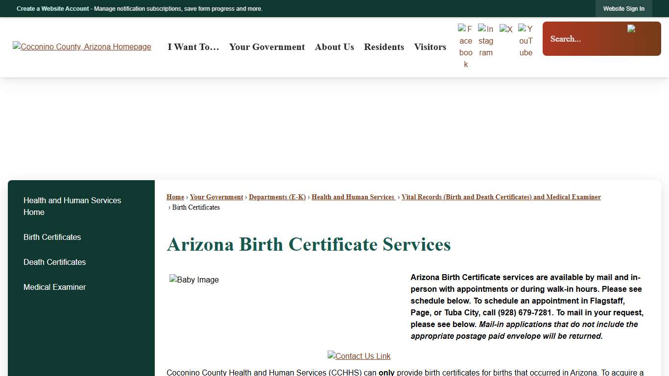 Arizona Birth Certificate Services Coconino
